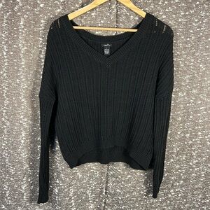 Women's Rue21 Black Knit  Long Sleeve V-Neck‎ Sweater Pullover Size Small